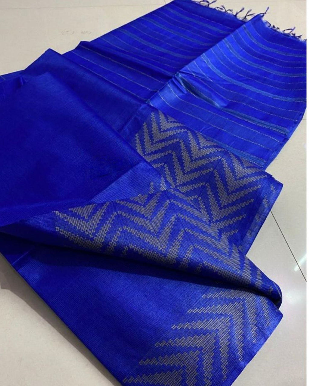 Chanderi Silk Blue Saree with Running Blouse-Indiehaat