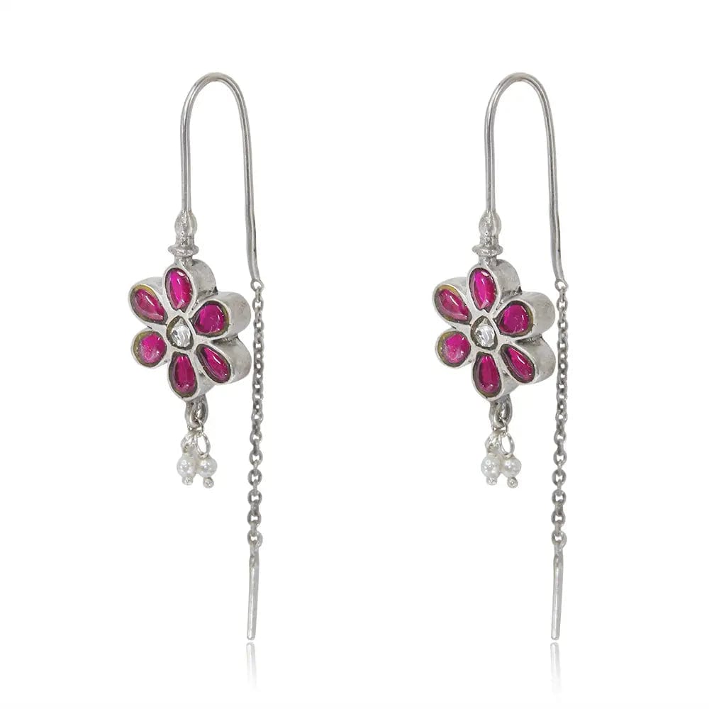 Silver flower sui dhaga earrings