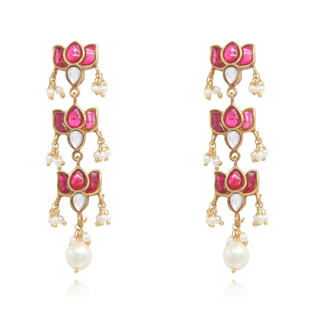 92.5 Silver Kundan Lotus Bloom Earring with Pearl