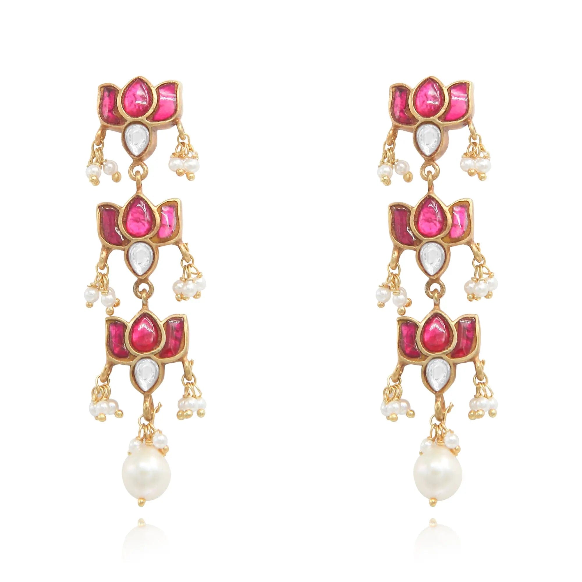 92.5 Silver Kundan Lotus Bloom Earring with Pearl