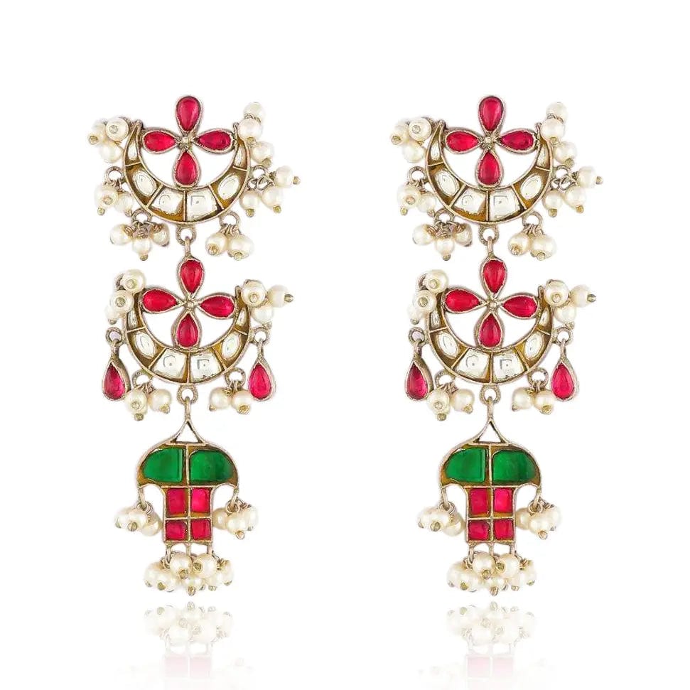 92.5 Silver Long Kundan Earrings