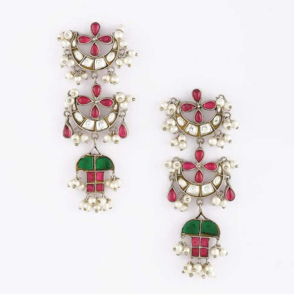 92.5 Silver Long Kundan Earrings