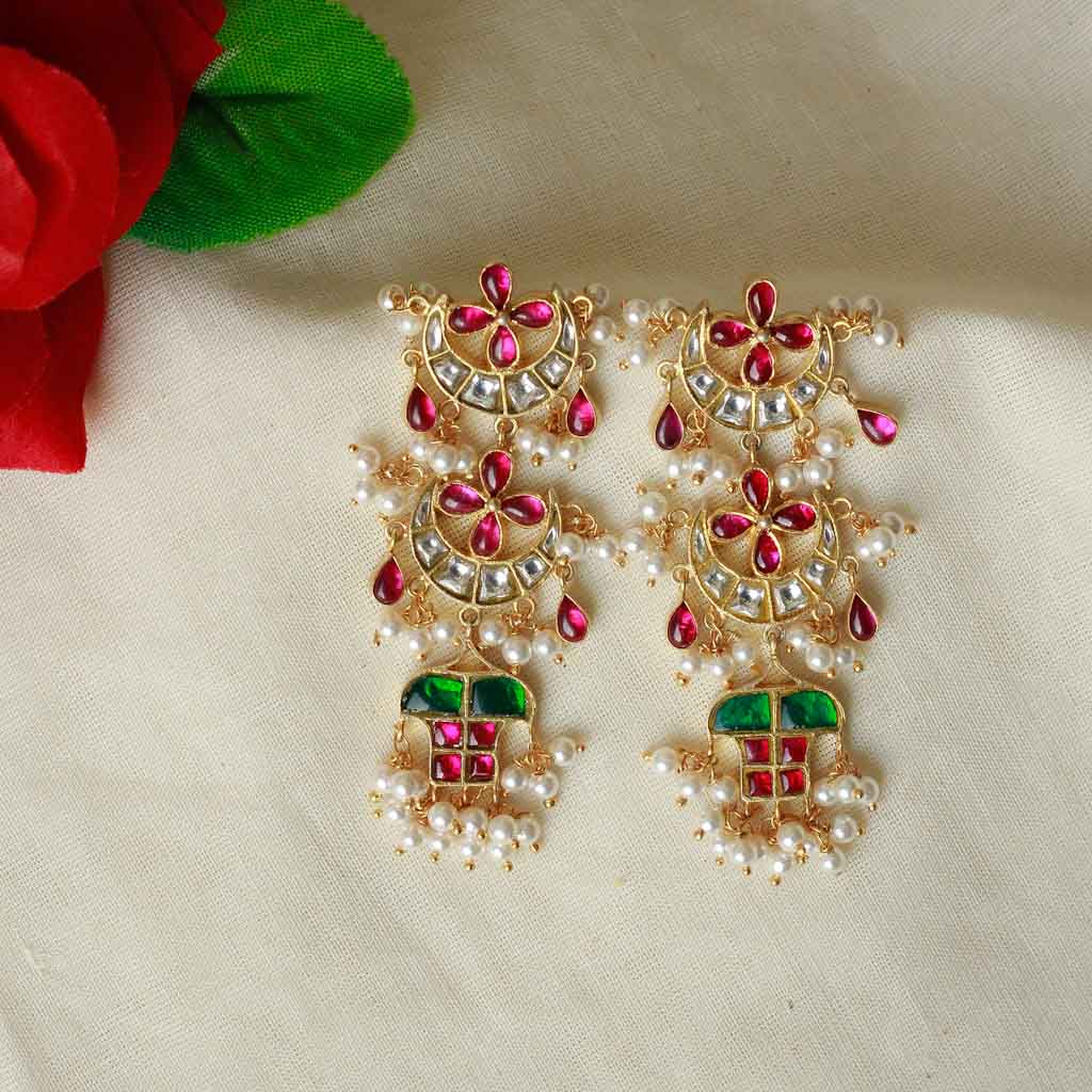 92.5 Silver Long Kundan Earrings
