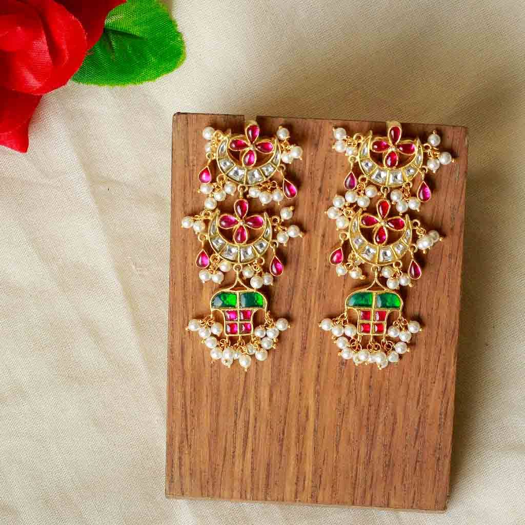 92.5 Silver Long Kundan Earrings