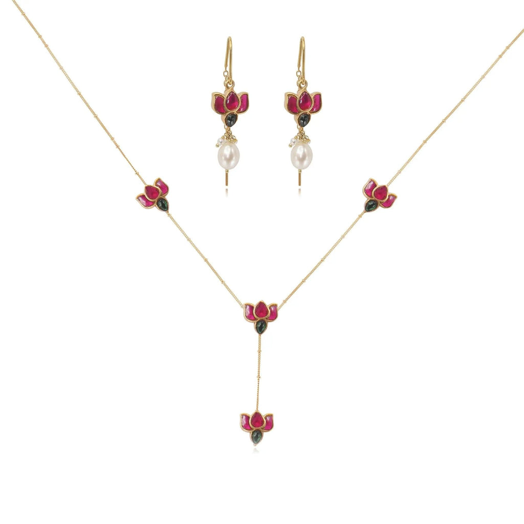 92.5 Silver Lotus Necklace Set