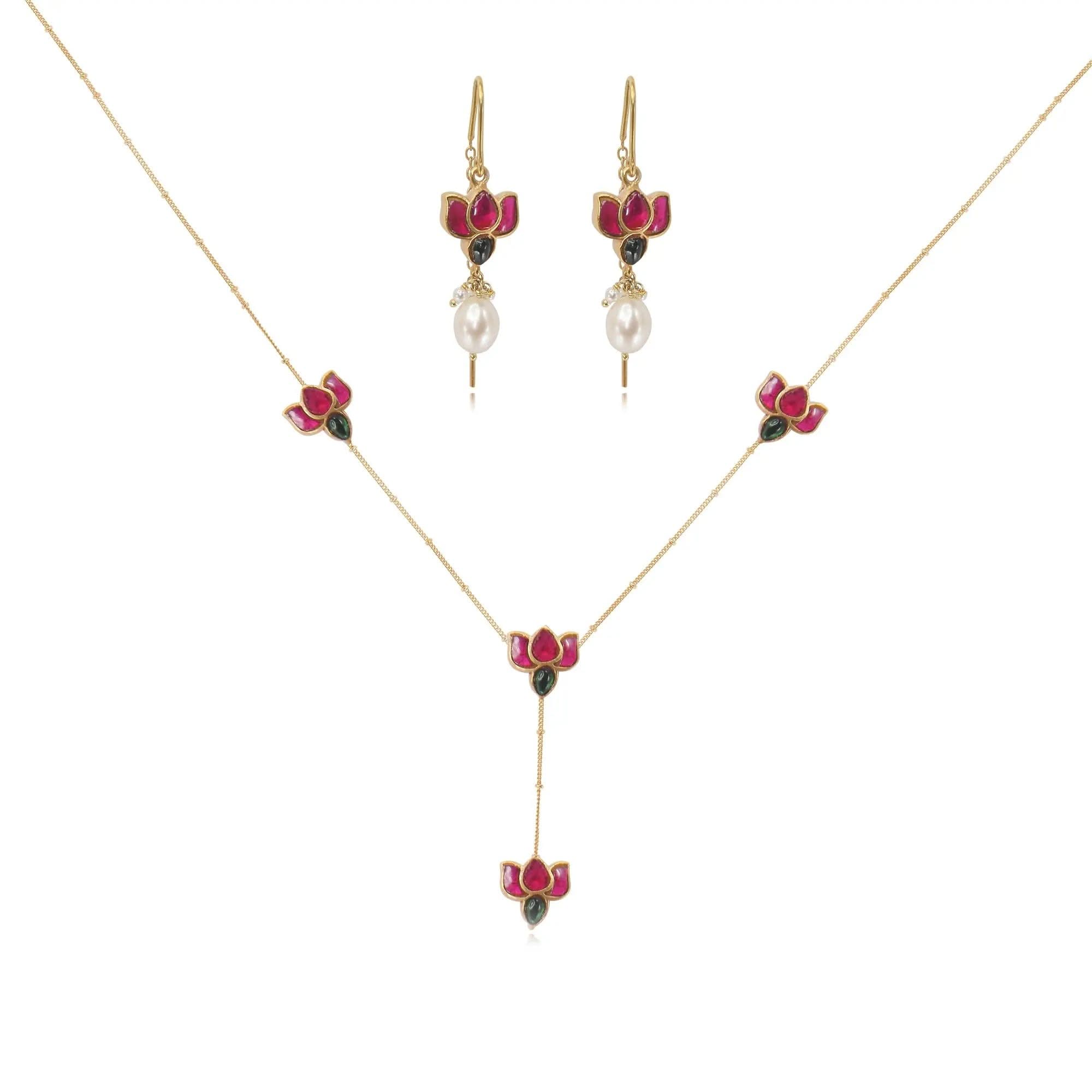 92.5 Silver Lotus Necklace Set