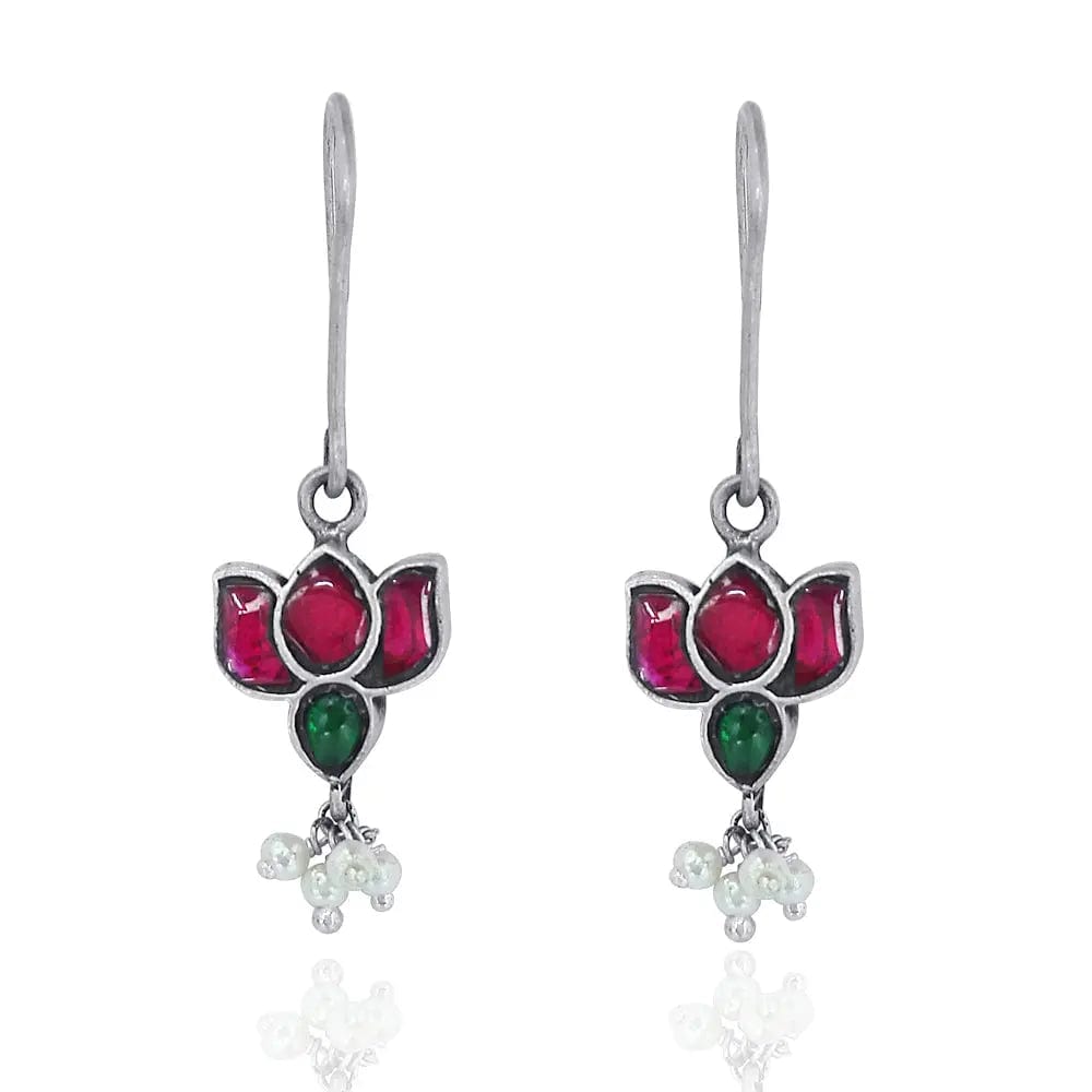 92.5 Silver Lotus Oxidize Earring