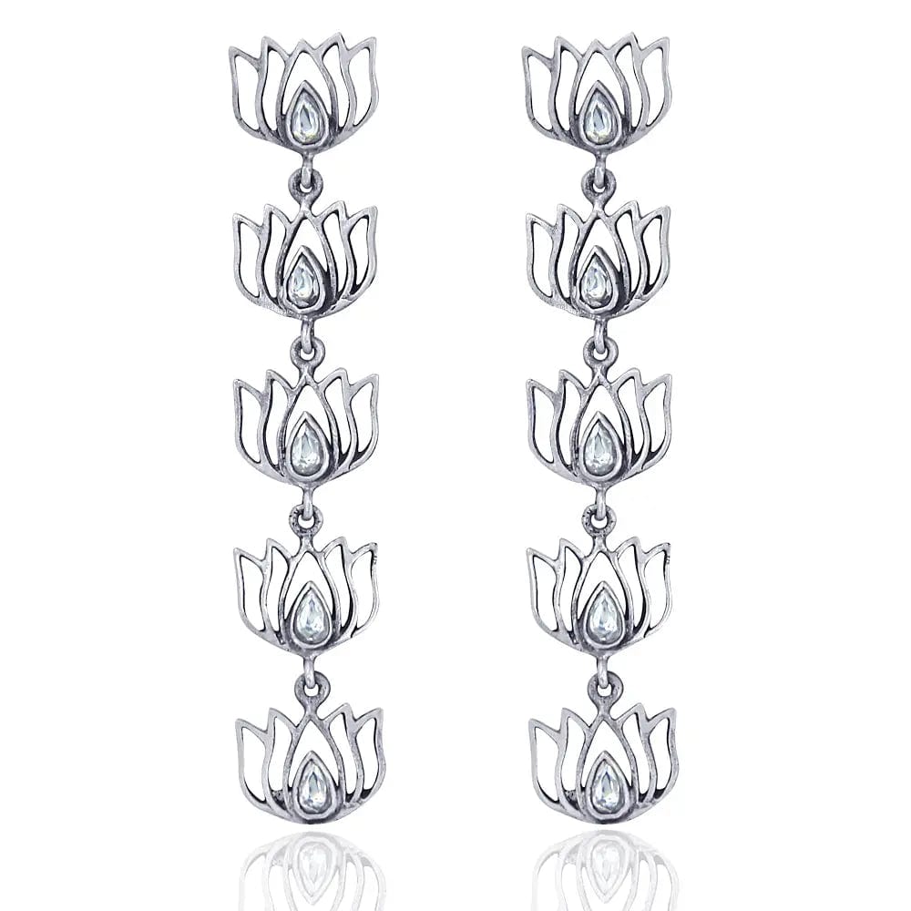 92.5 Silver Oxidized Lotus long earring