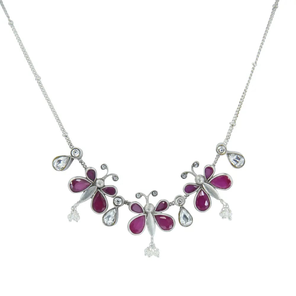 92.5 Silver Necklace With Three Butterfly Motifs