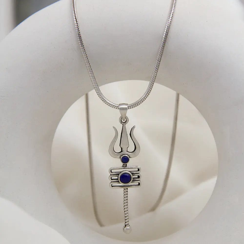 92.5 Silver Men's Blue Trishul Pendant