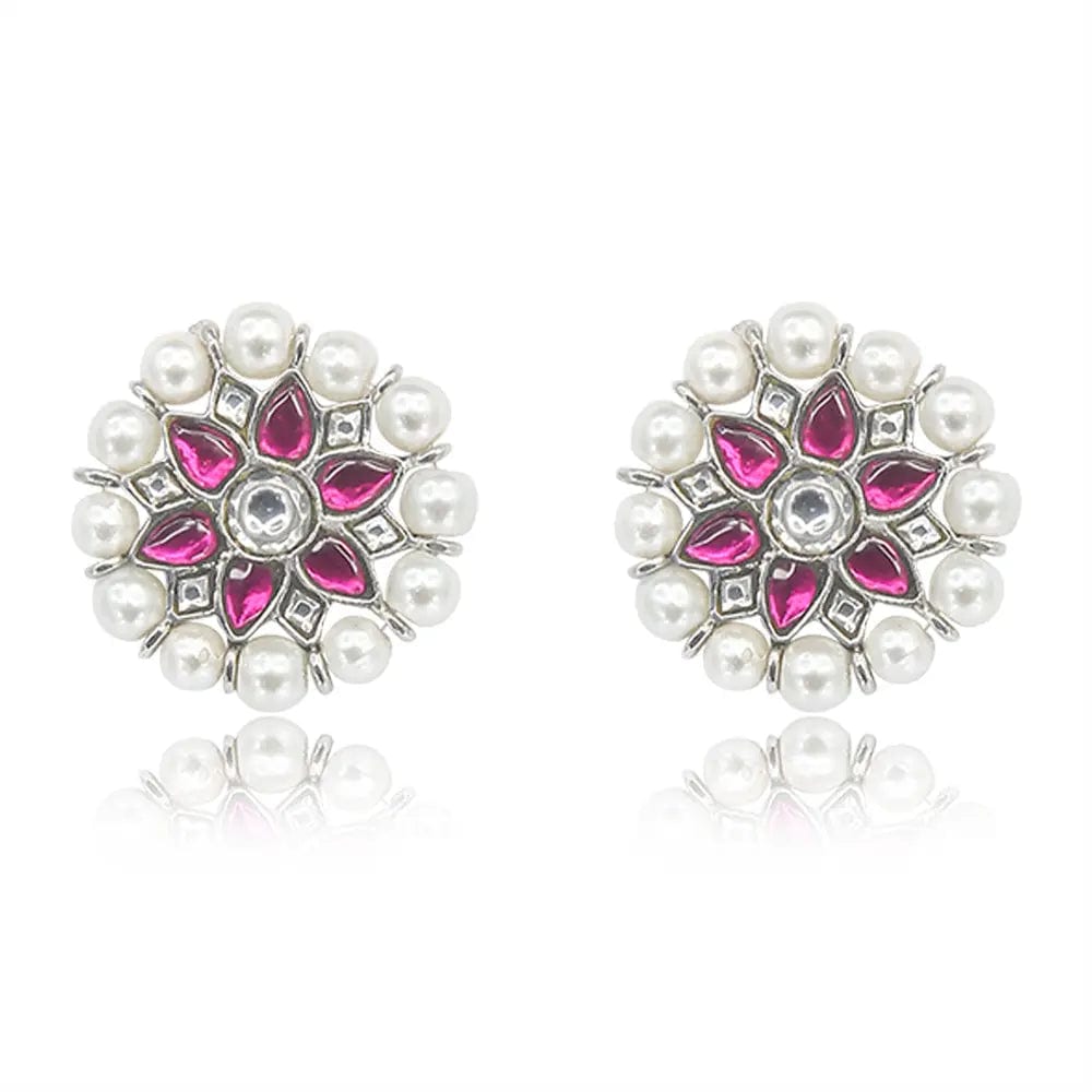 92.5 Silver Kundan Flower Earring