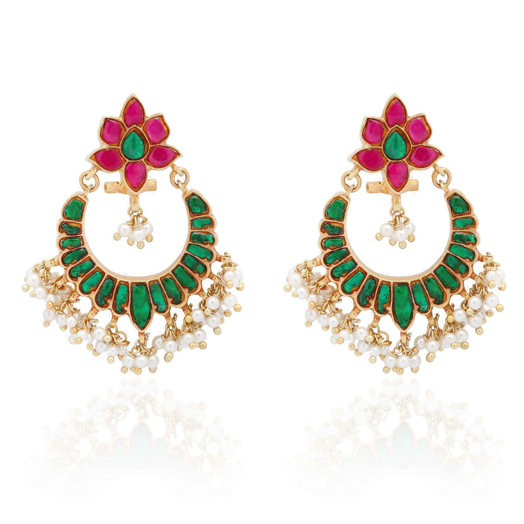 Pink And Green Kundan Chandbali