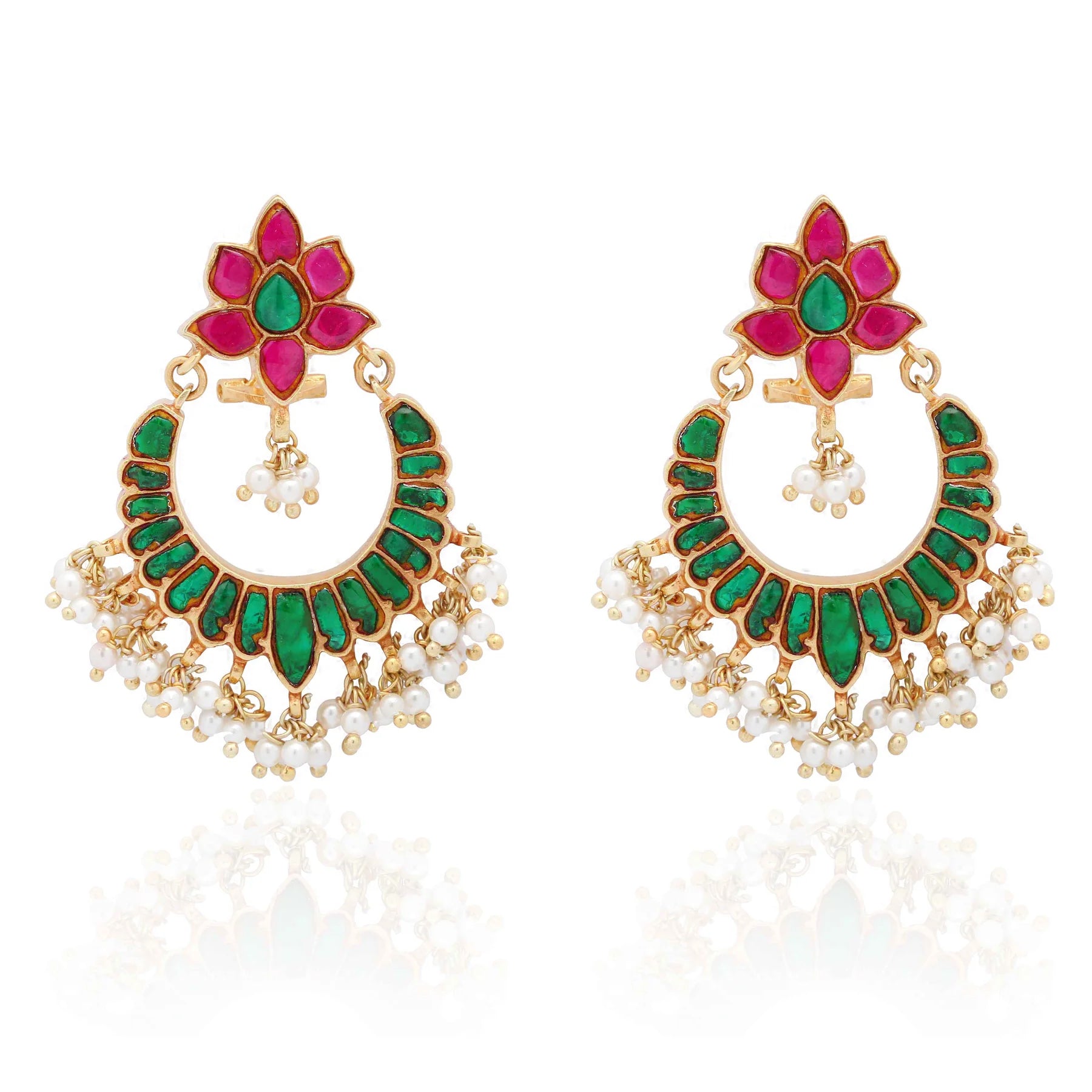 Pink And Green Kundan Chandbali