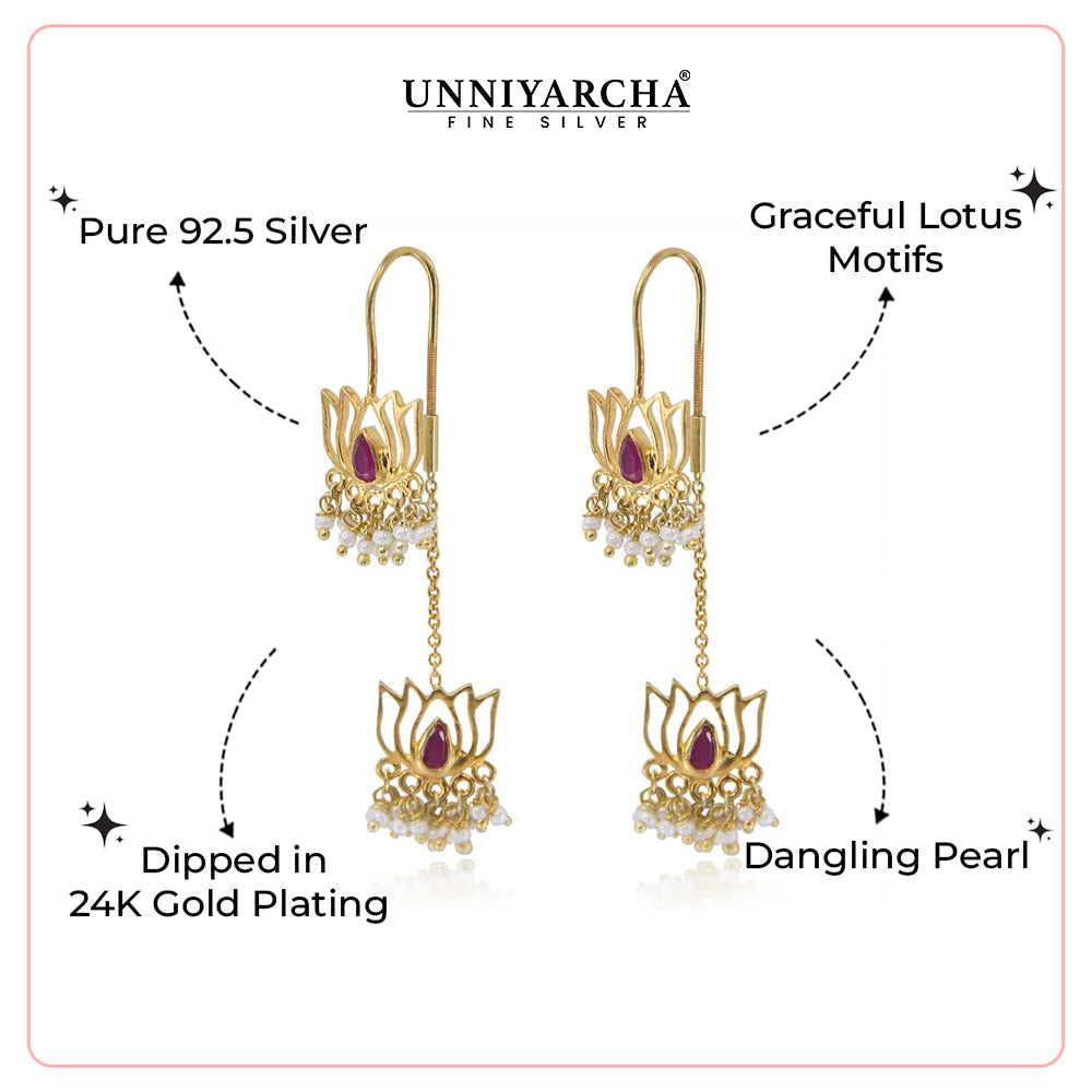 925 Sterling Silver Lotus Sui Dhaga Earring
