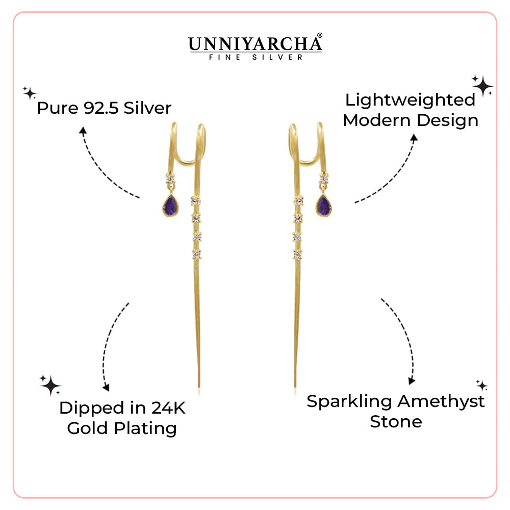 925 Sterling Silver Amethyst Earcuff