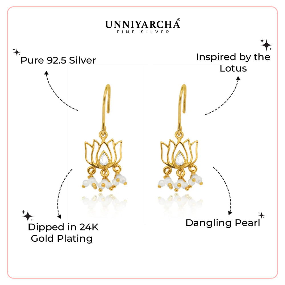925 Sterling Silver Lotus Gold Plated Earrings