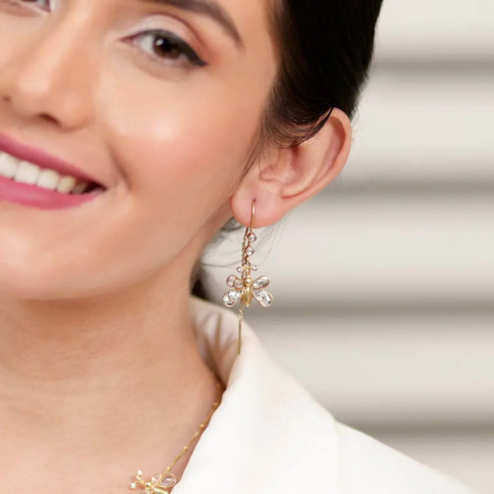 Butterfly Sui Dhaga earrings in 92.5 silver with sleek chain design and delicate butterfly charm