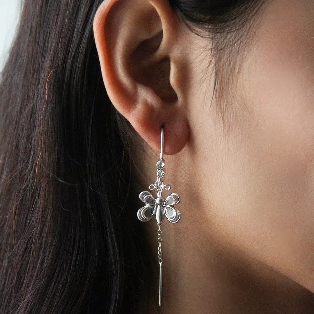 92.5 Sterling Silver Butterfly Sui Dhaga Earrings