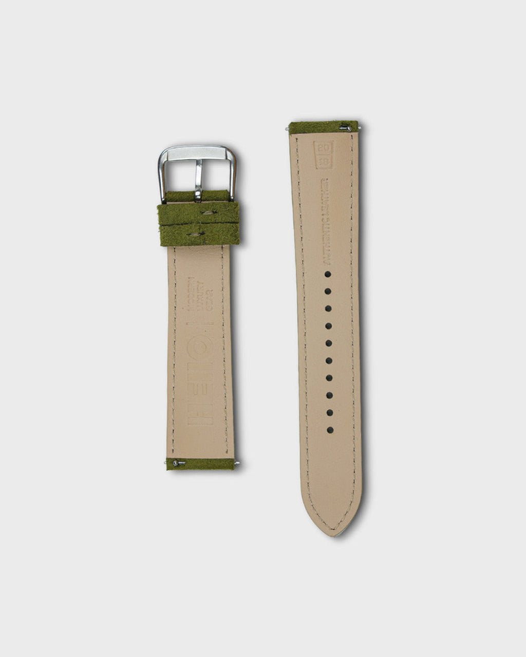 Olive Moss__ green 22mm strap for watches in Goat Suede Leather