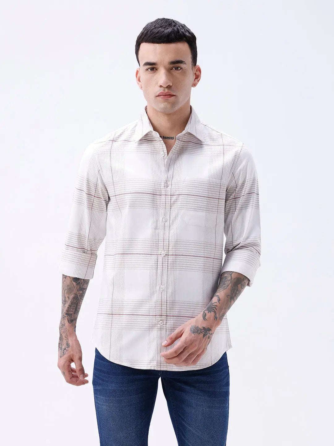 Beige Dobby Checks ShirtUnited By Hope