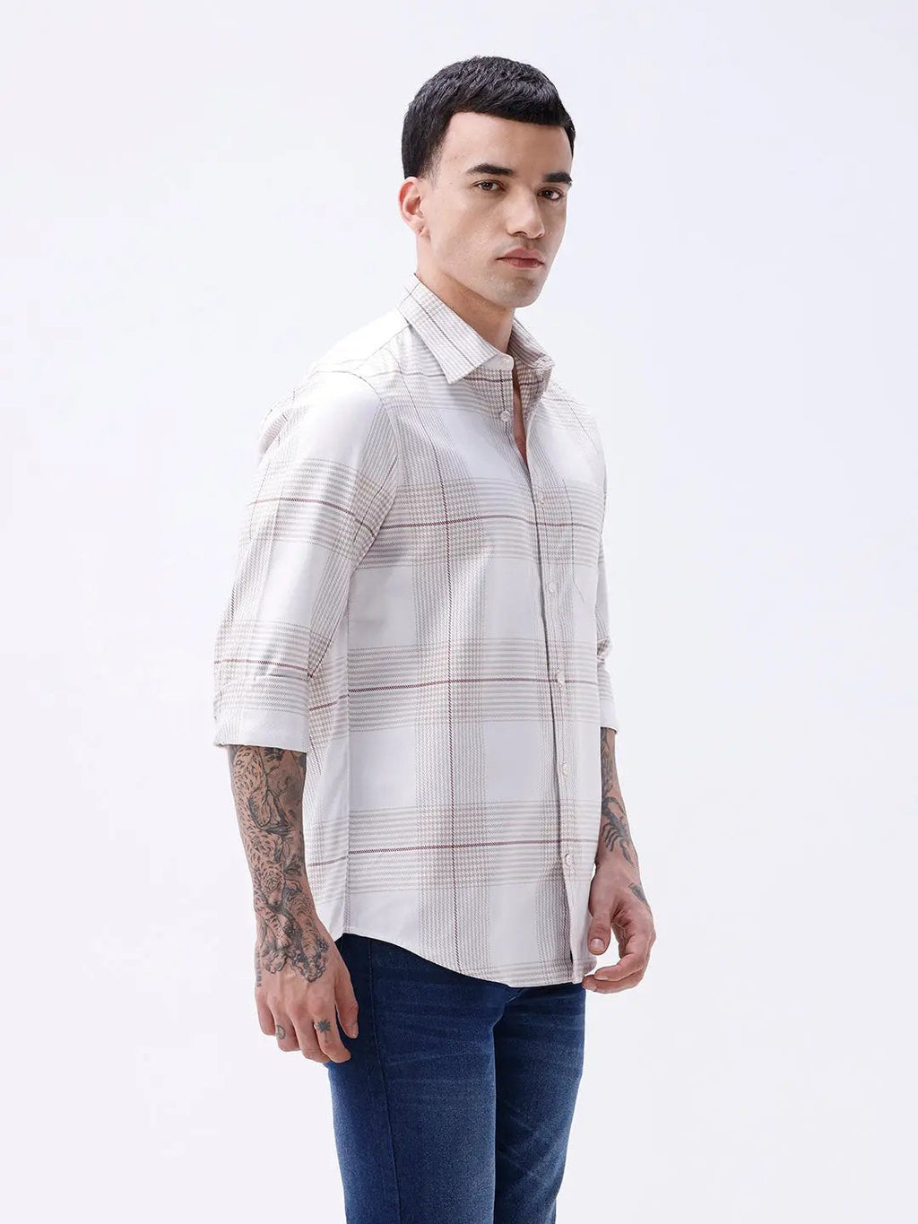 Beige Dobby Checks ShirtUnited By Hope