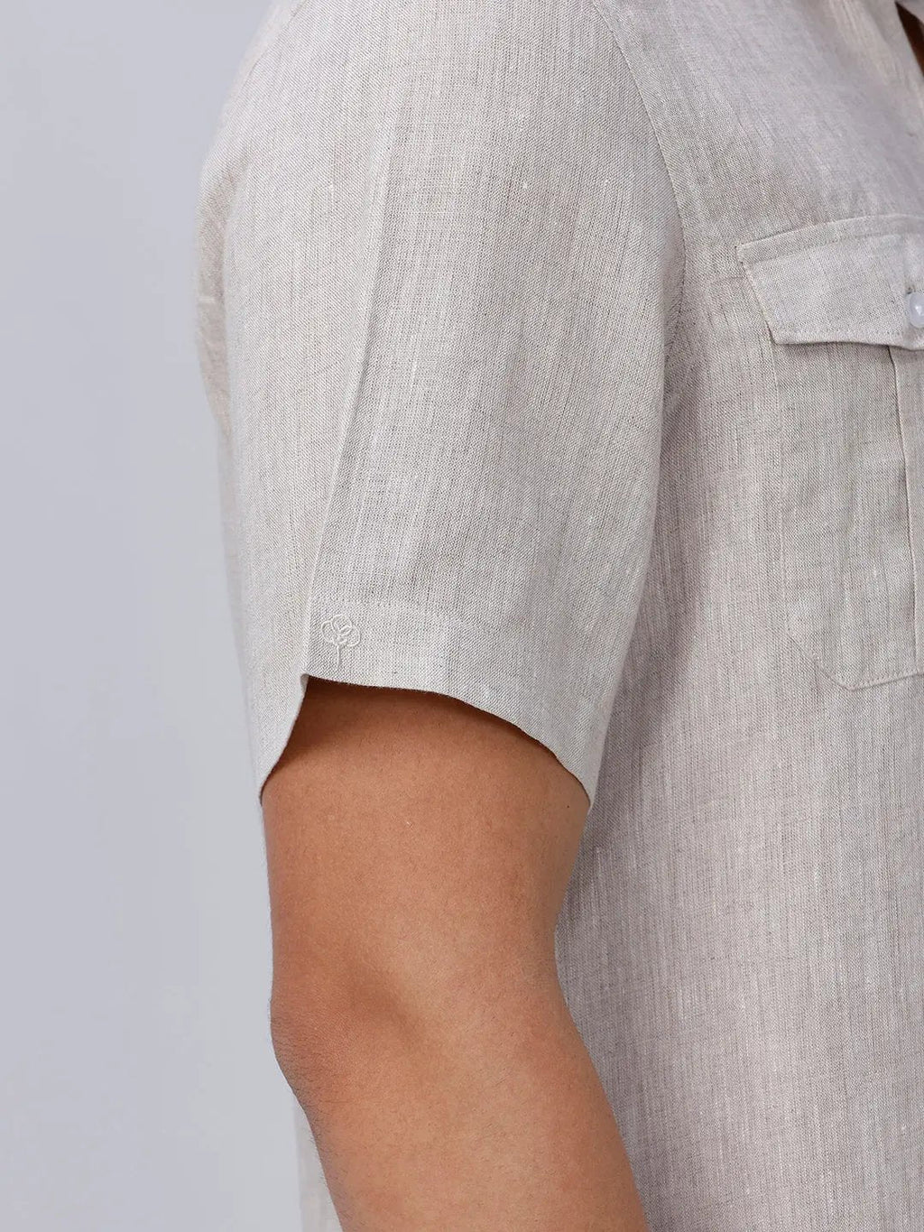 Beige Double Pocket Short Sleeve Linen ShirtUnited By Hope