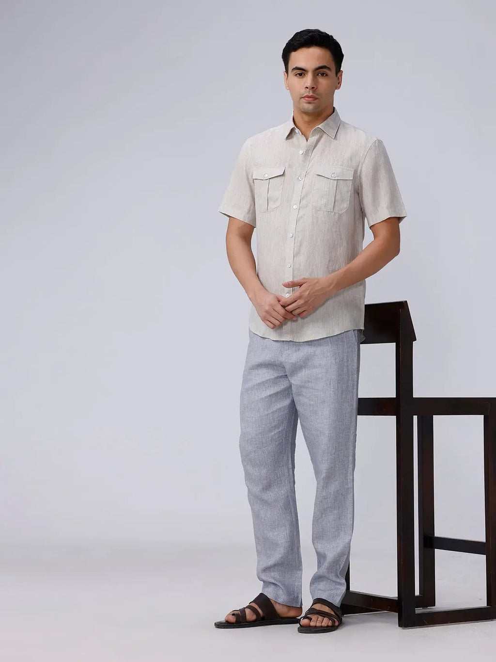 Beige Double Pocket Short Sleeve Linen ShirtUnited By Hope