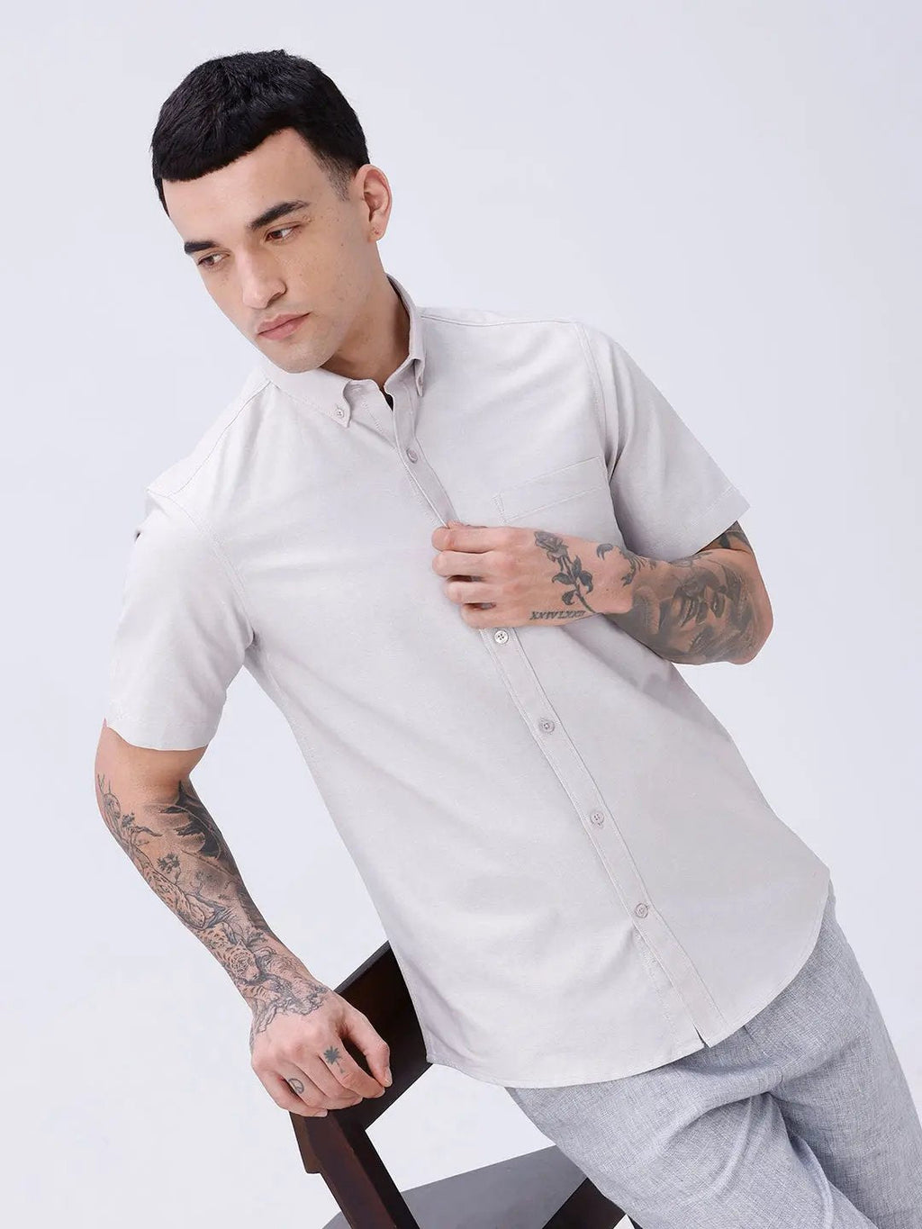 Beige Oxford Plain Short Sleeve ShirtUnited By Hope