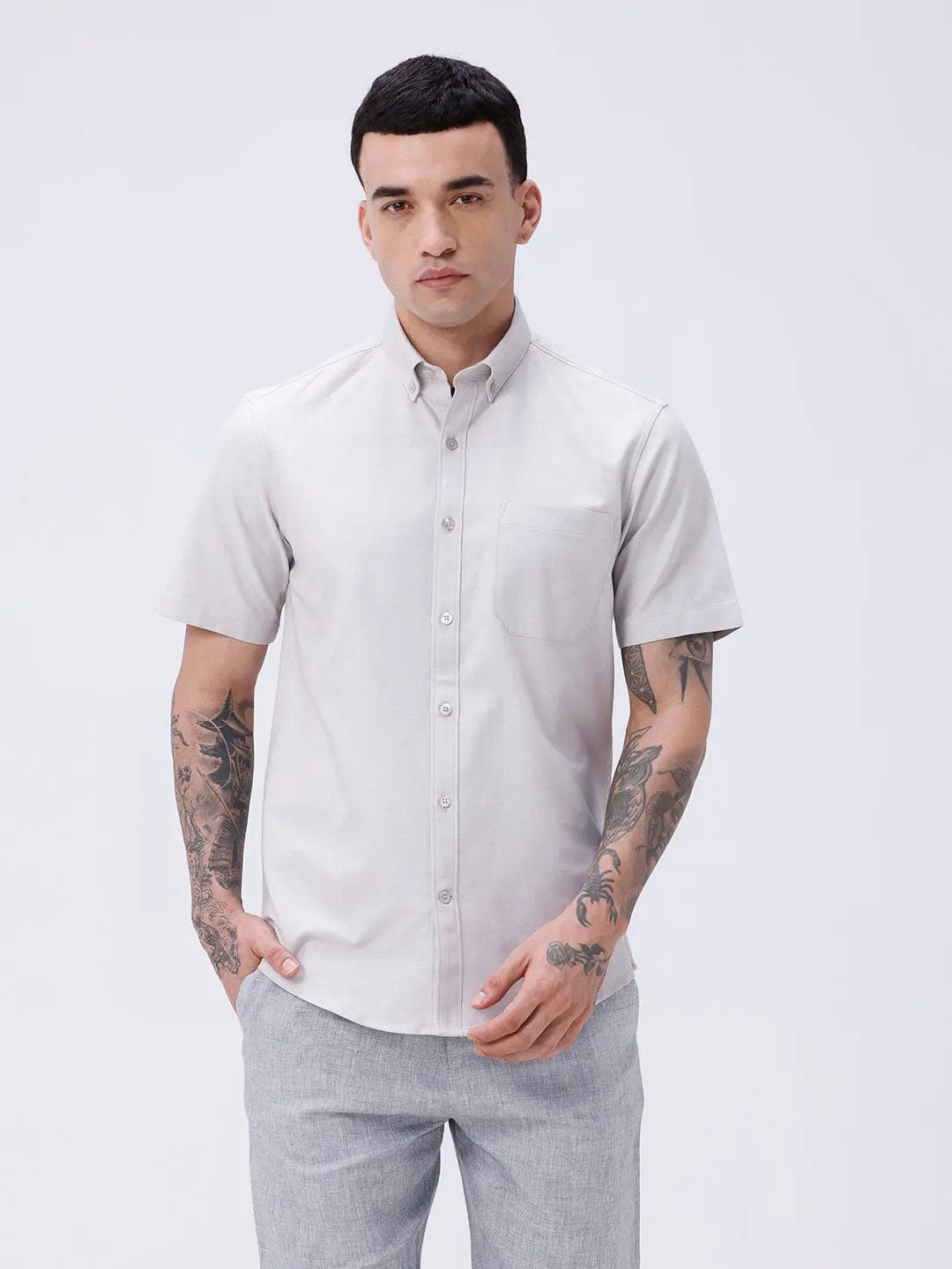 Beige Oxford Plain Short Sleeve ShirtUnited By Hope
