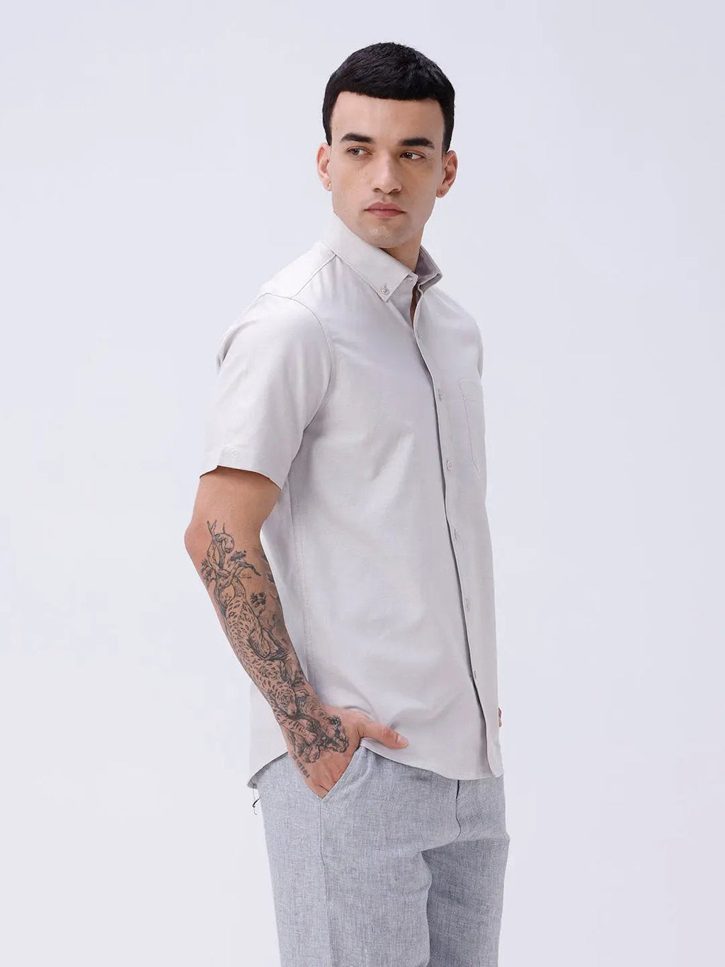 Beige Oxford Plain Short Sleeve ShirtUnited By Hope