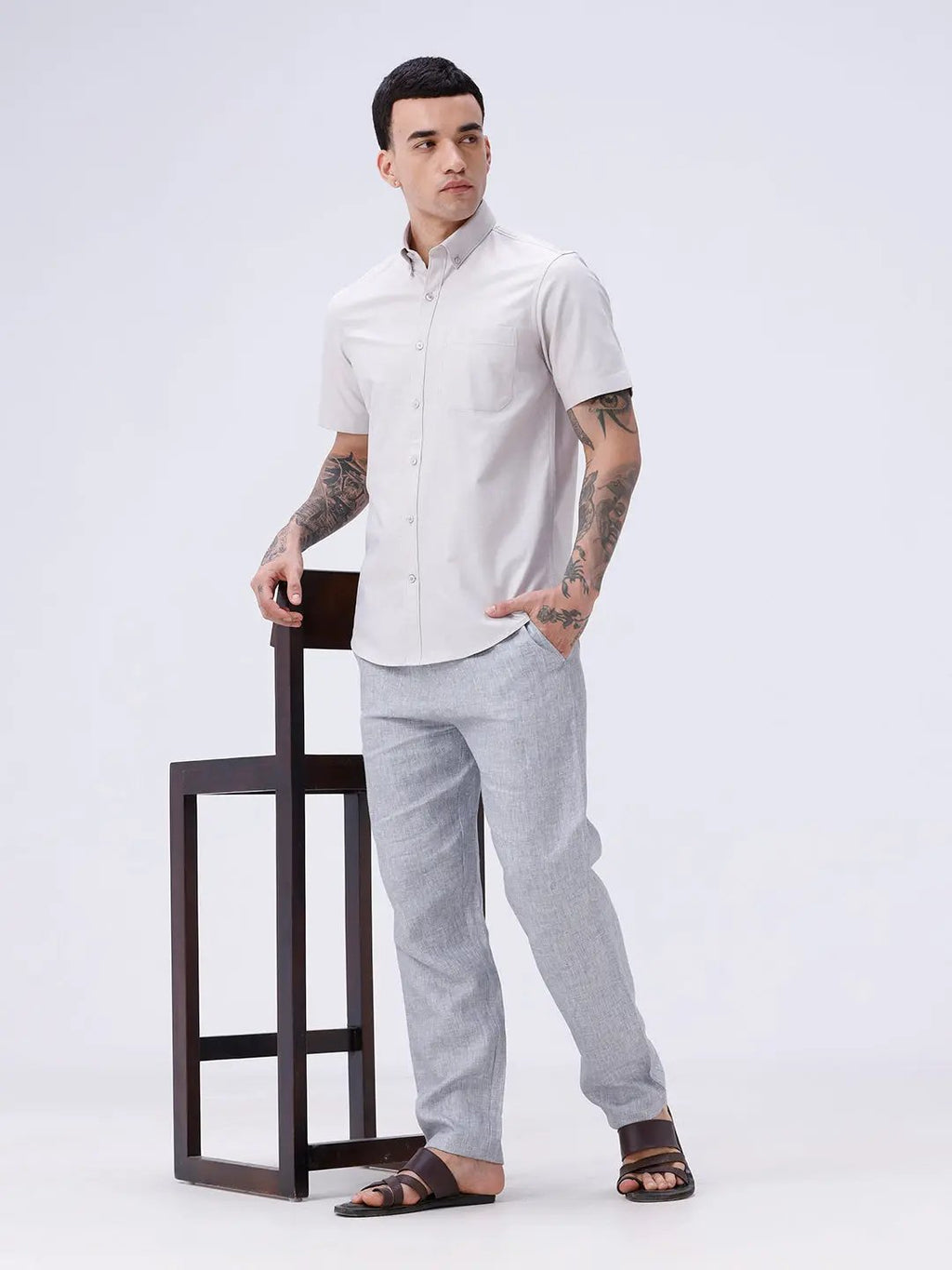 Beige Oxford Plain Short Sleeve ShirtUnited By Hope