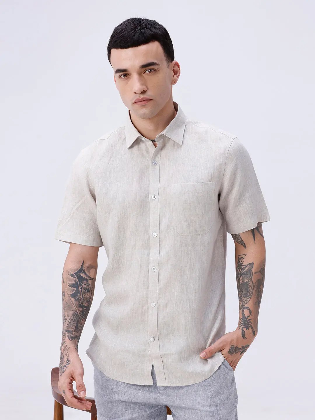 Beige Short Sleeve Linen ShirtUnited By Hope