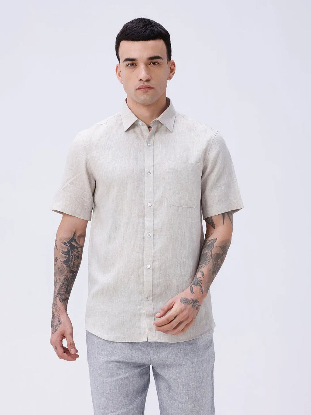 Beige Short Sleeve Linen ShirtUnited By Hope