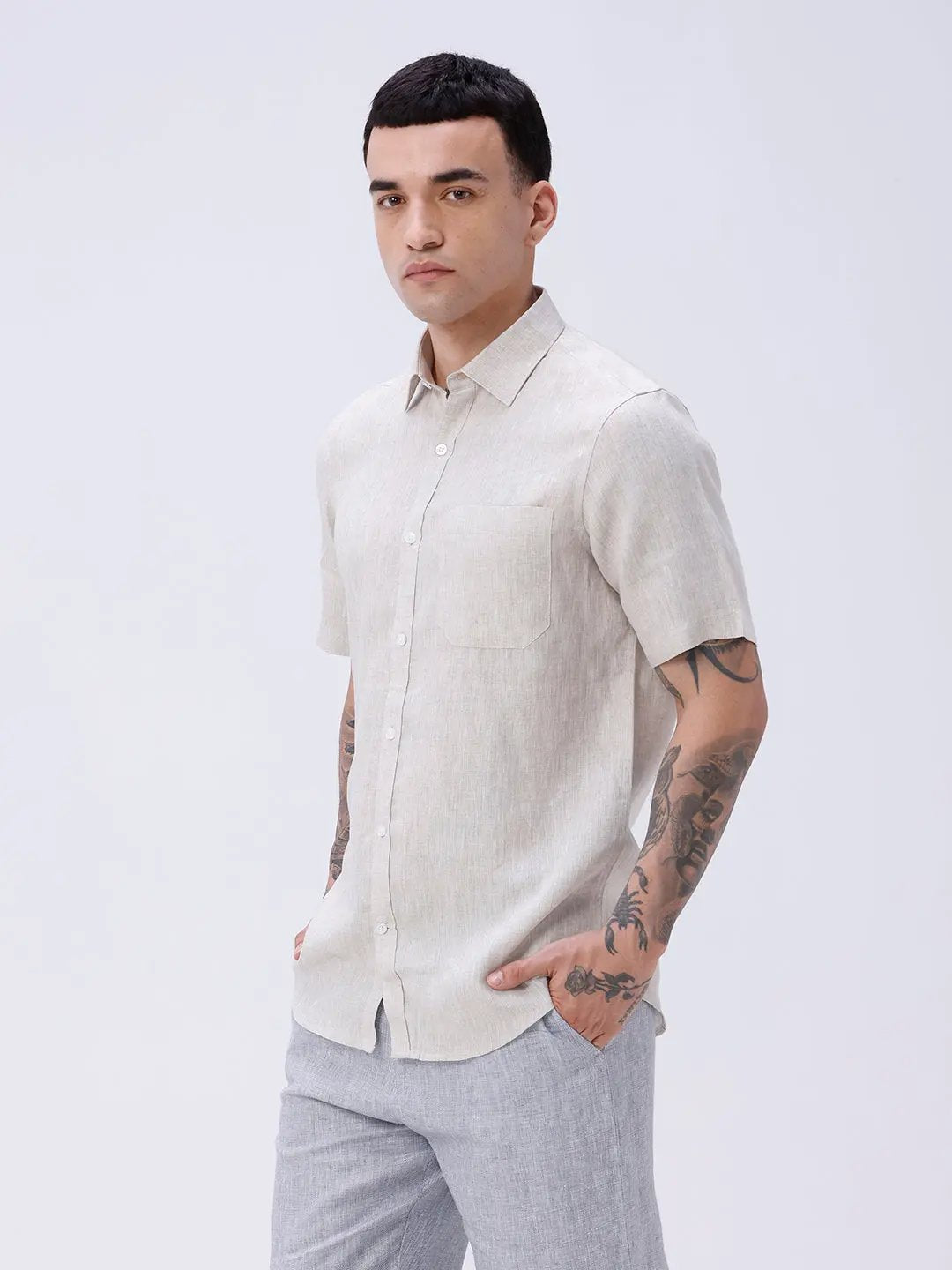 Beige Short Sleeve Linen ShirtUnited By Hope