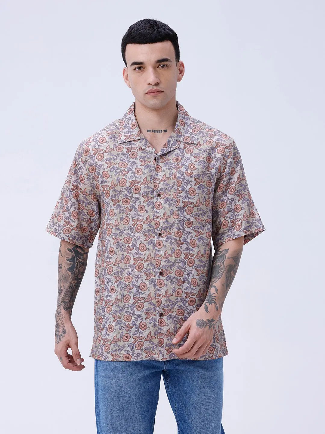 Beige and Brown Digi Print Linen ShirtUnited By Hope
