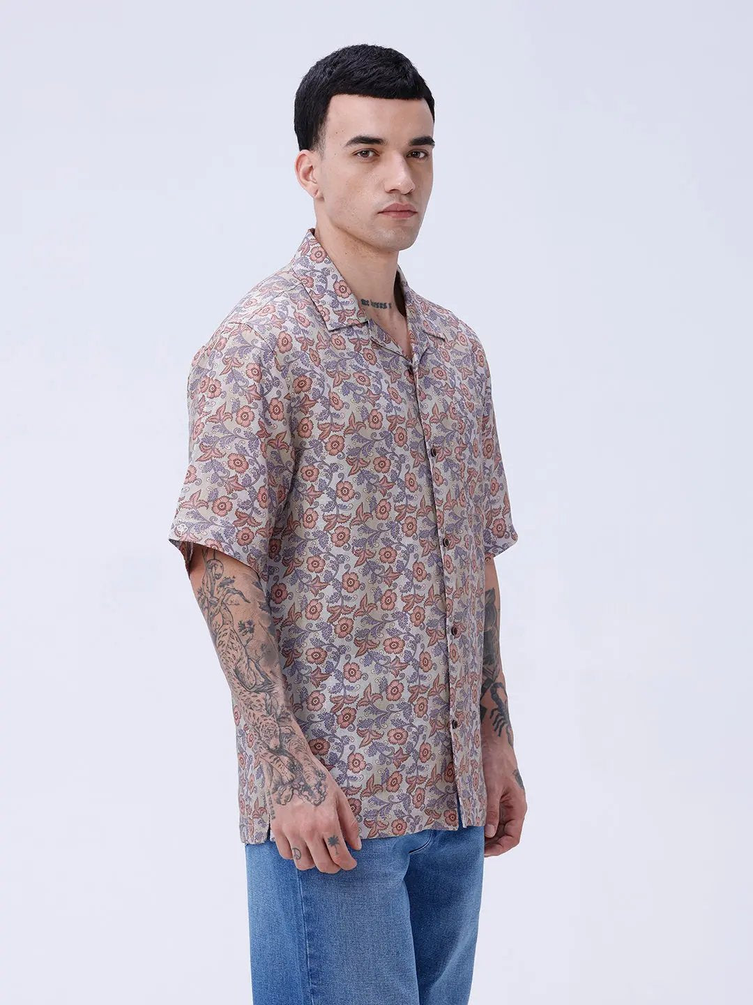 Beige and Brown Digi Print Linen ShirtUnited By Hope