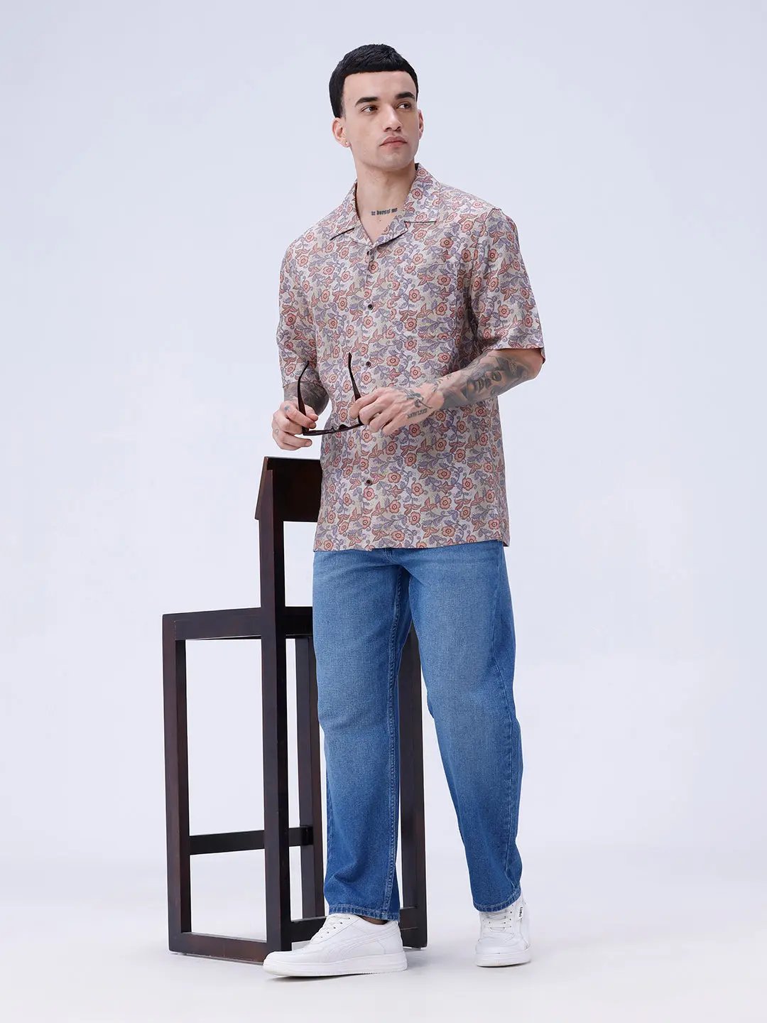 Beige and Brown Digi Print Linen ShirtUnited By Hope