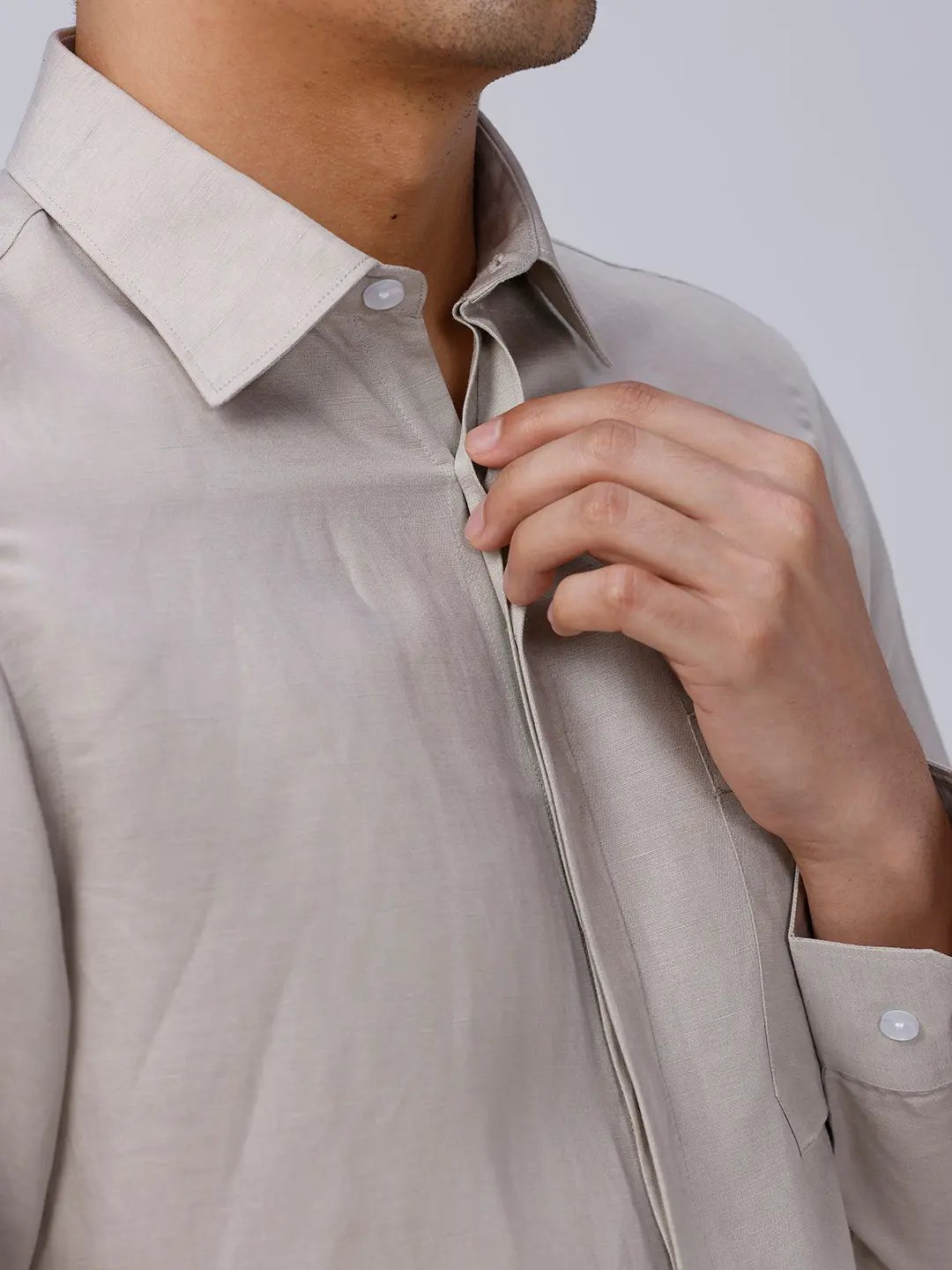 Beige and Brown Plain Tencel ShirtUnited By Hope