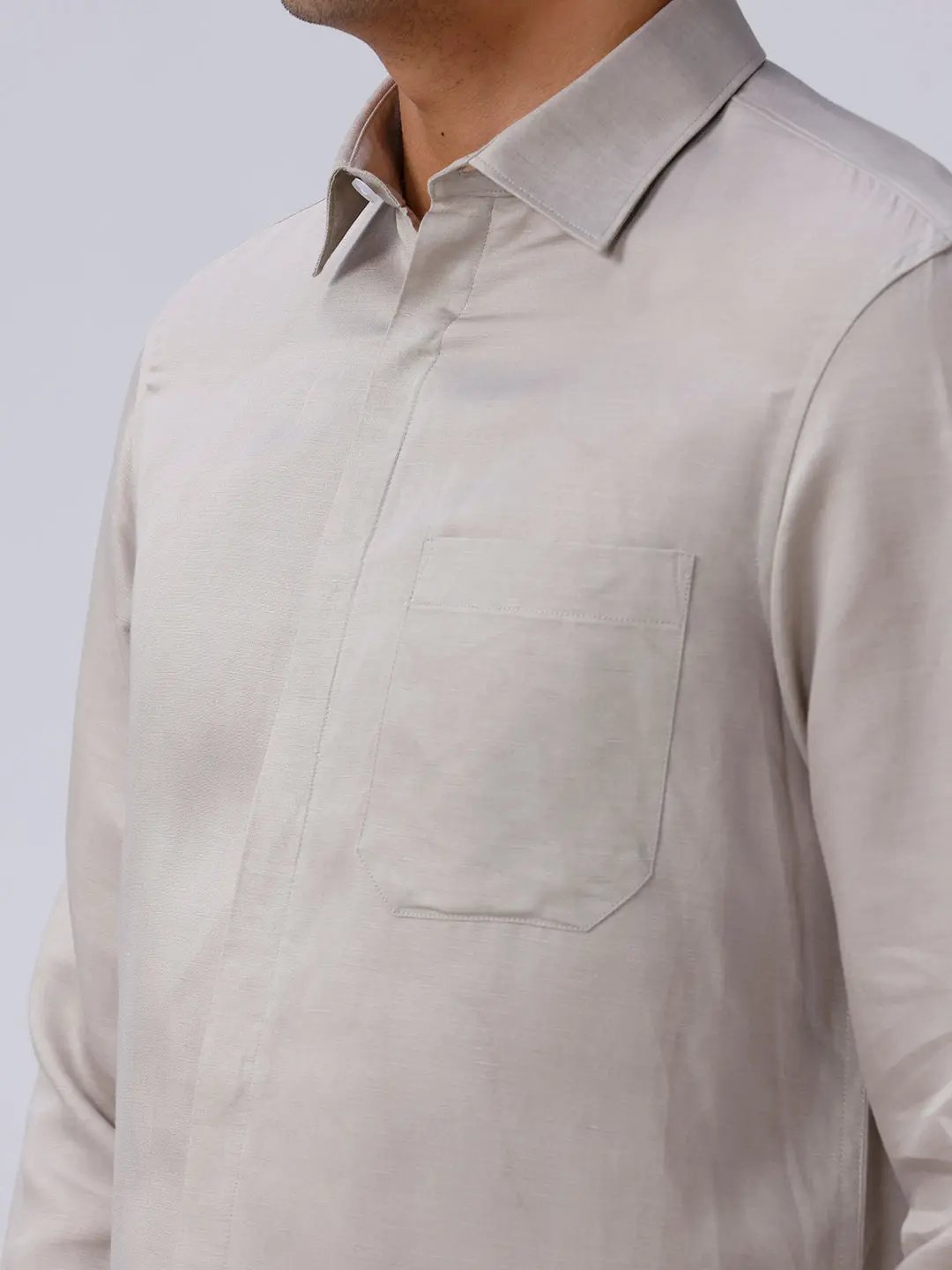 Beige and Brown Plain Tencel ShirtUnited By Hope
