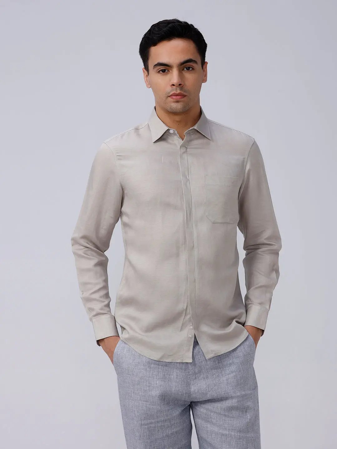 Beige and Brown Plain Tencel ShirtUnited By Hope