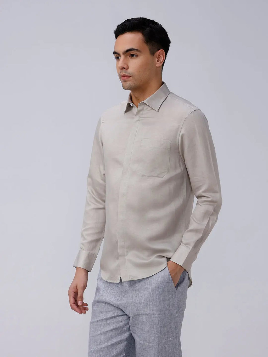 Beige and Brown Plain Tencel ShirtUnited By Hope