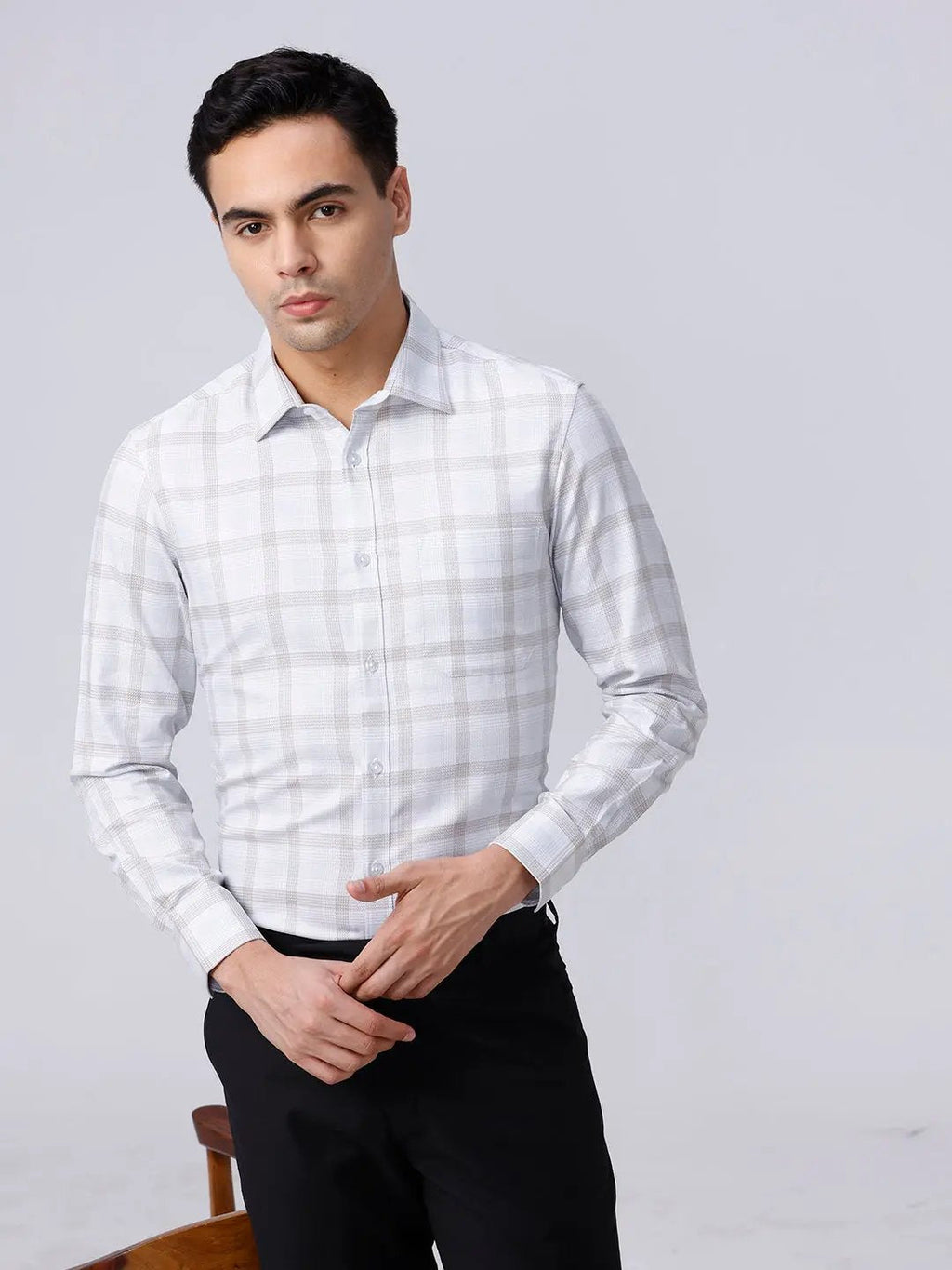 Beige and Green Checks Twill ShirtUnited By Hope