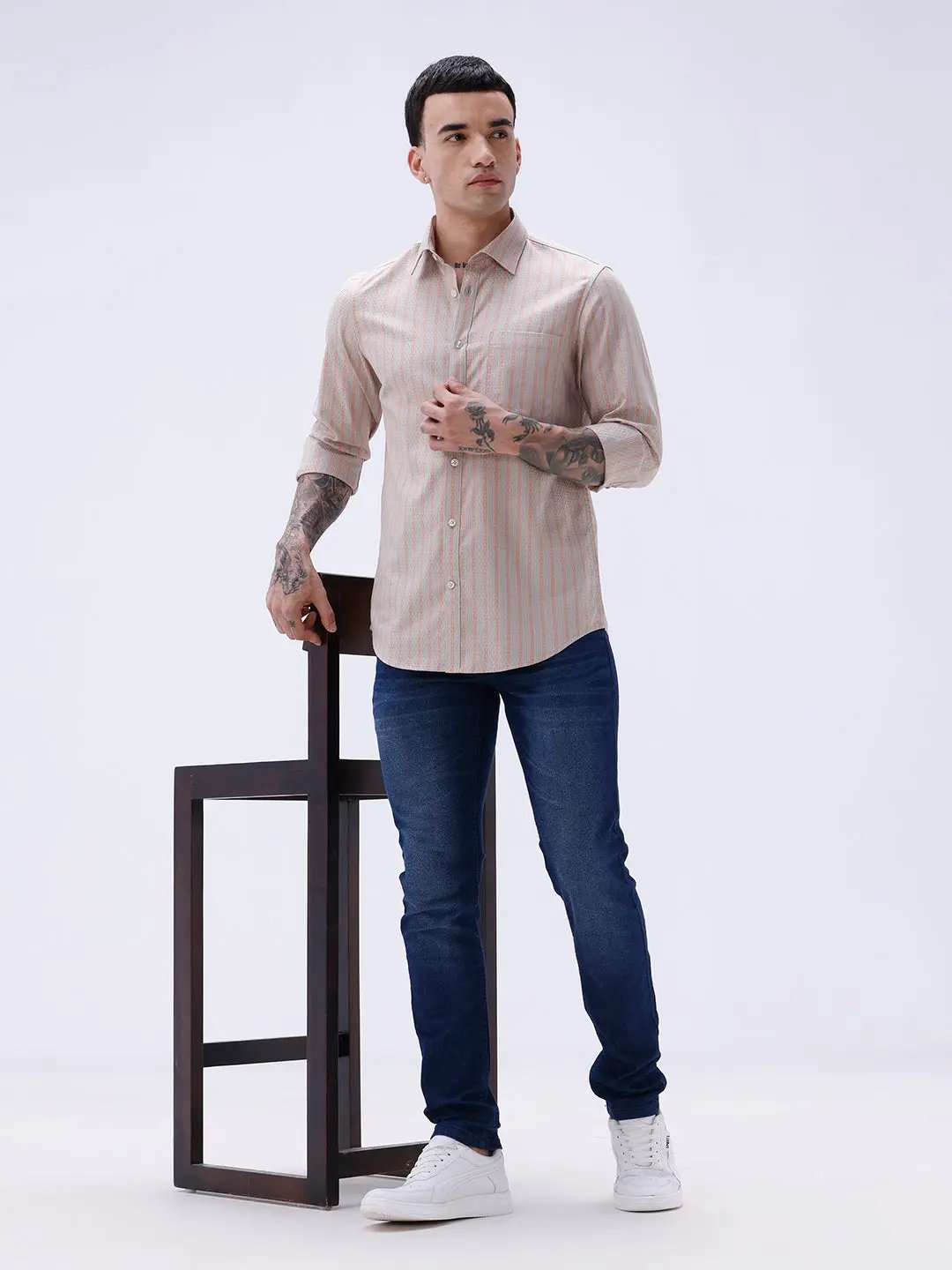 Beige and Orange Stripes Dobby ShirtUnited By Hope