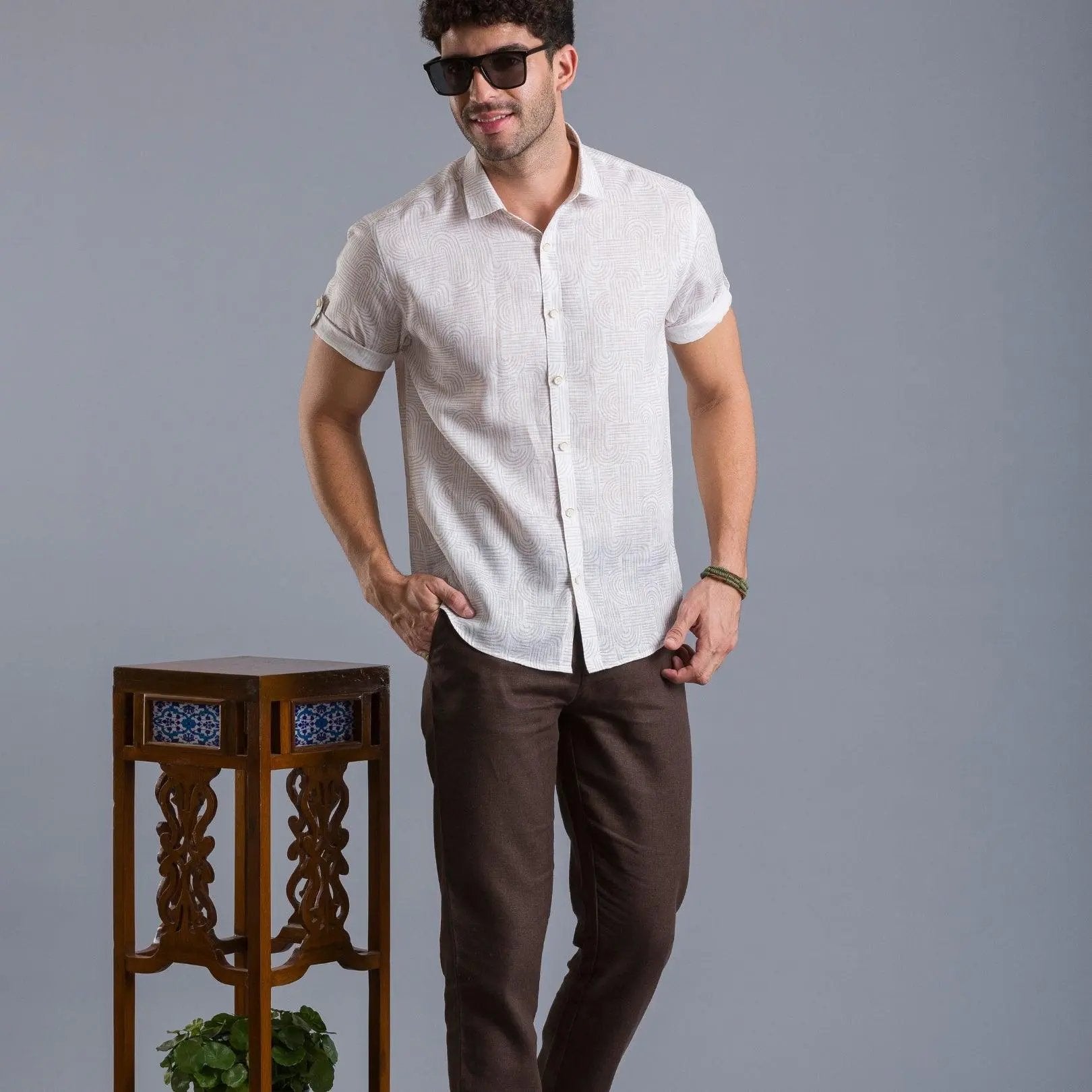 Beige printed linen shirtUnited By Hope