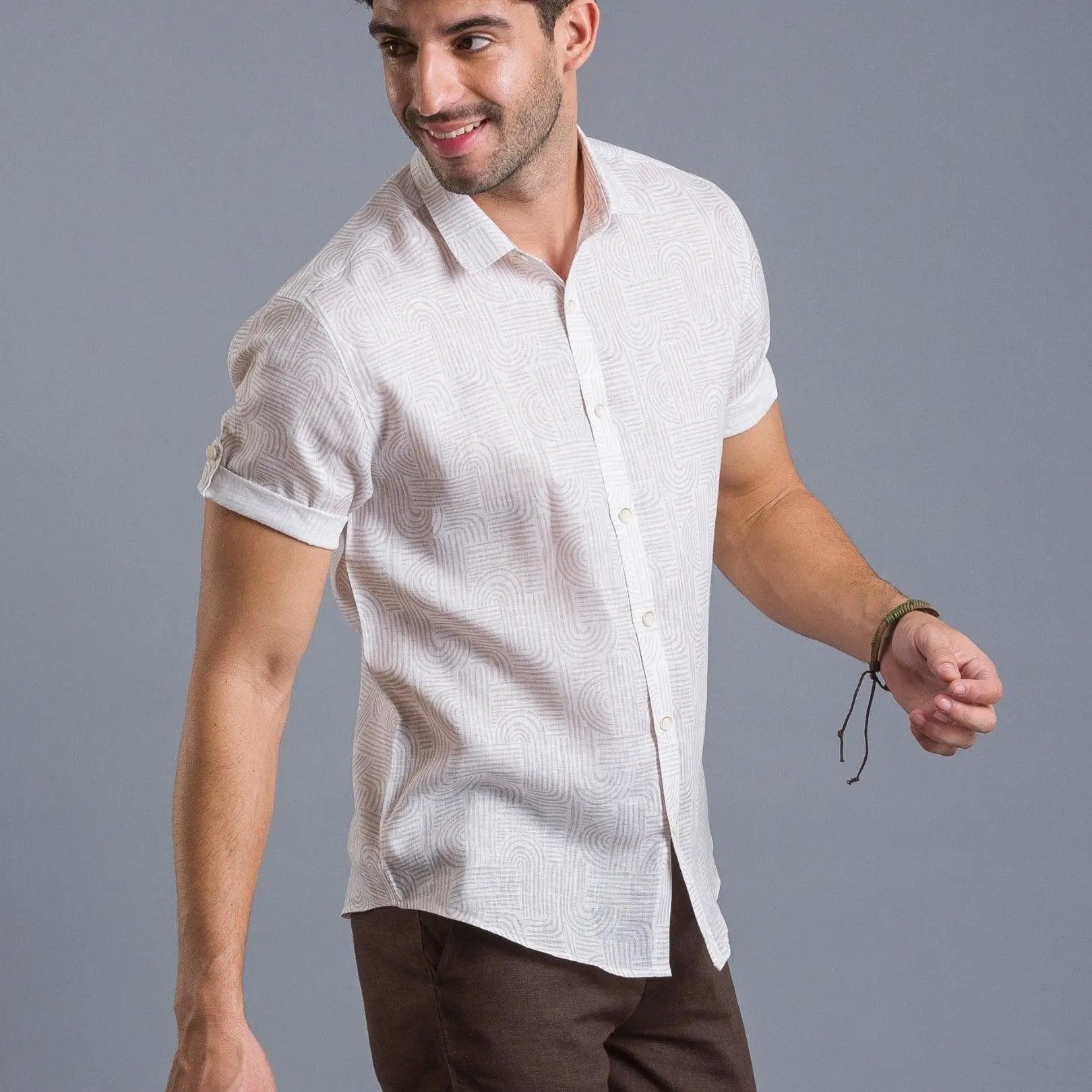 Beige printed linen shirtUnited By Hope