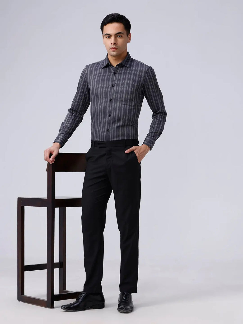 Black and Grey Striped Twill ShirtUnited By Hope
