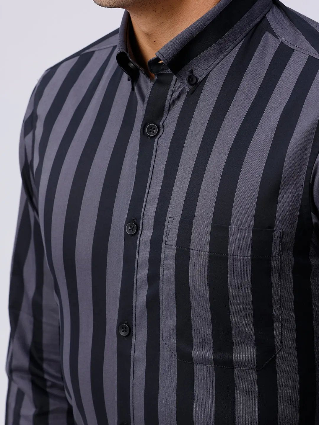 Black and Grey Stripes Dobby Button Down ShirtUnited By Hope