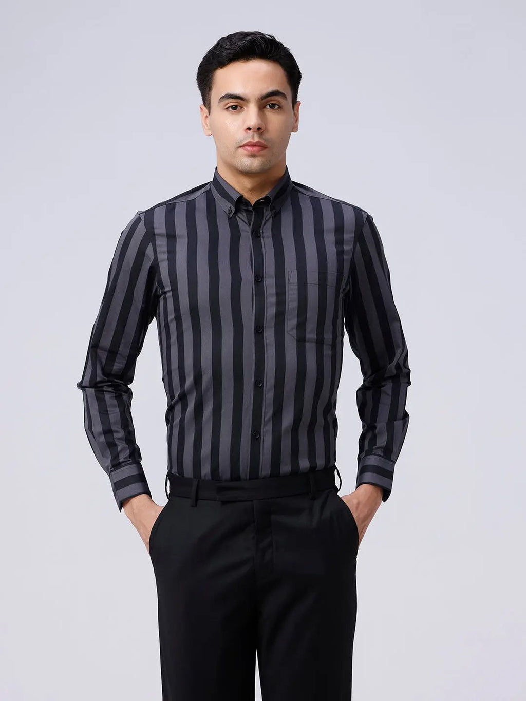 Black and Grey Stripes Dobby Button Down ShirtUnited By Hope