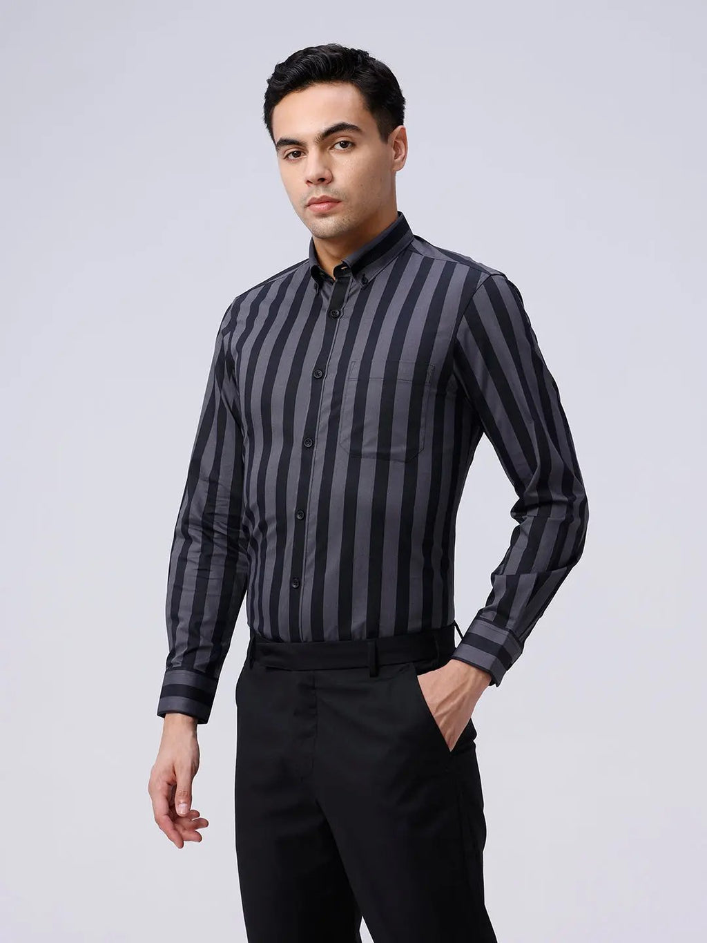 Black and Grey Stripes Dobby Button Down ShirtUnited By Hope