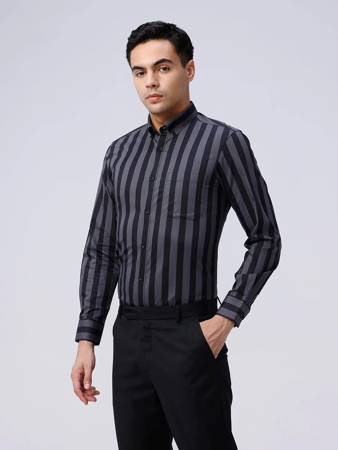 Black and Grey Stripes Dobby Button Down ShirtUnited By Hope